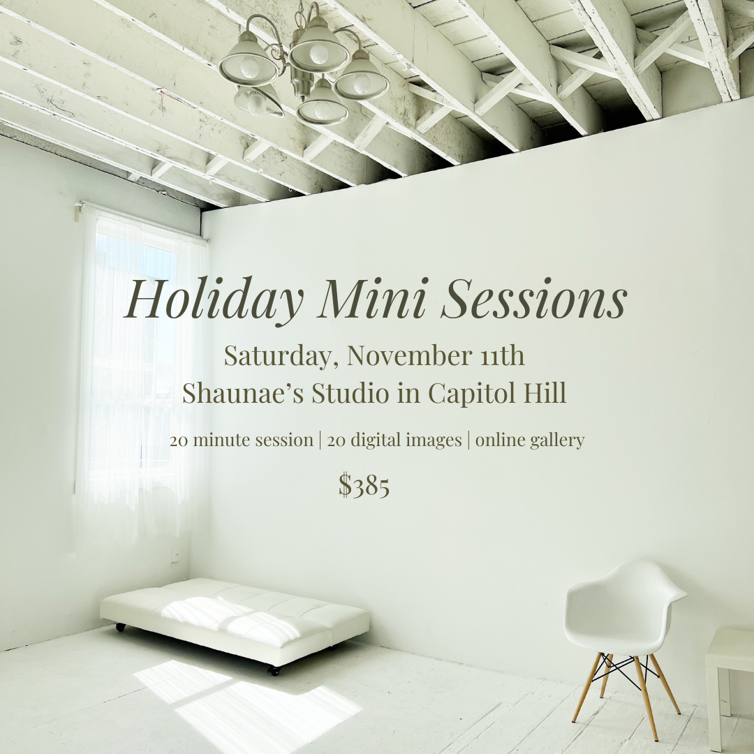 graphic of a studio in seattle stating holiday mini sessions